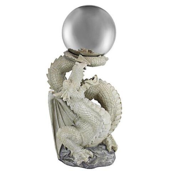 Dragon Statue with Gazing Orb Globe Ball Garden Metal Serpentine Tail